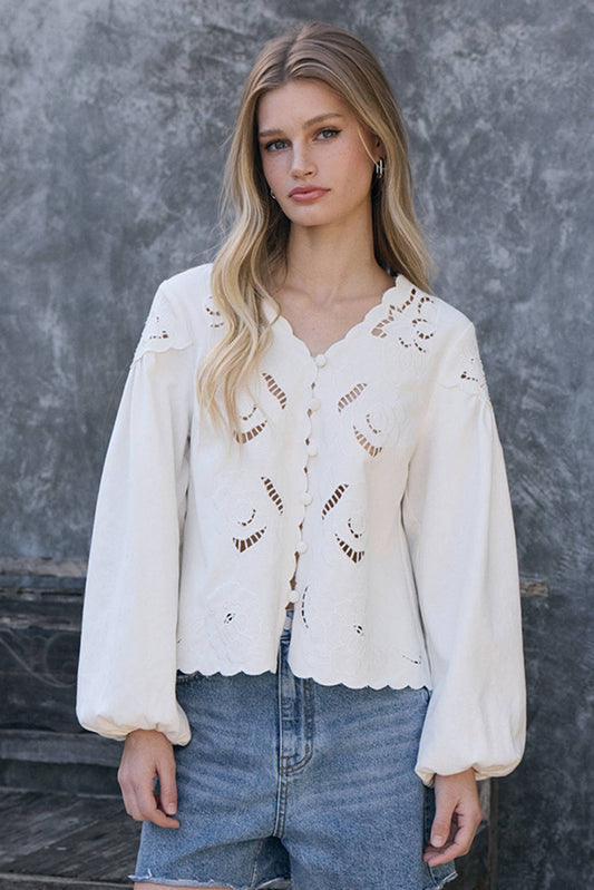 Scalloped Floral Button Blouse
