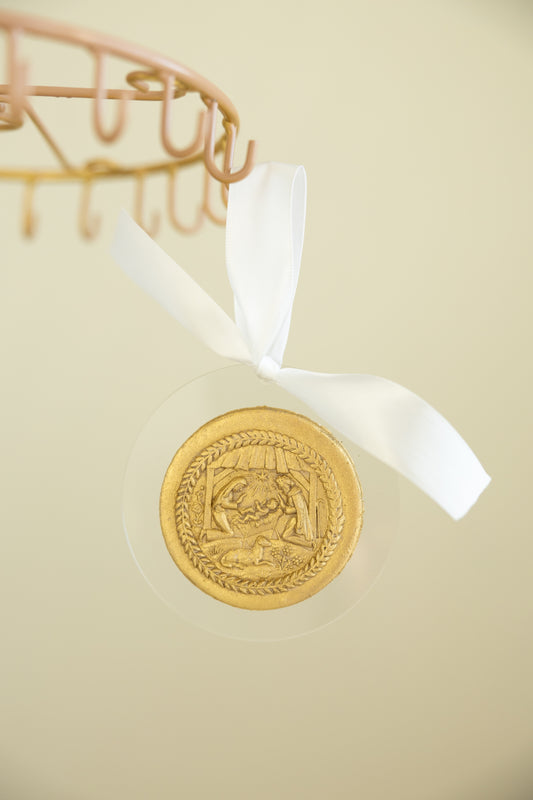 Hand Molded Gold Nativity Ornament
