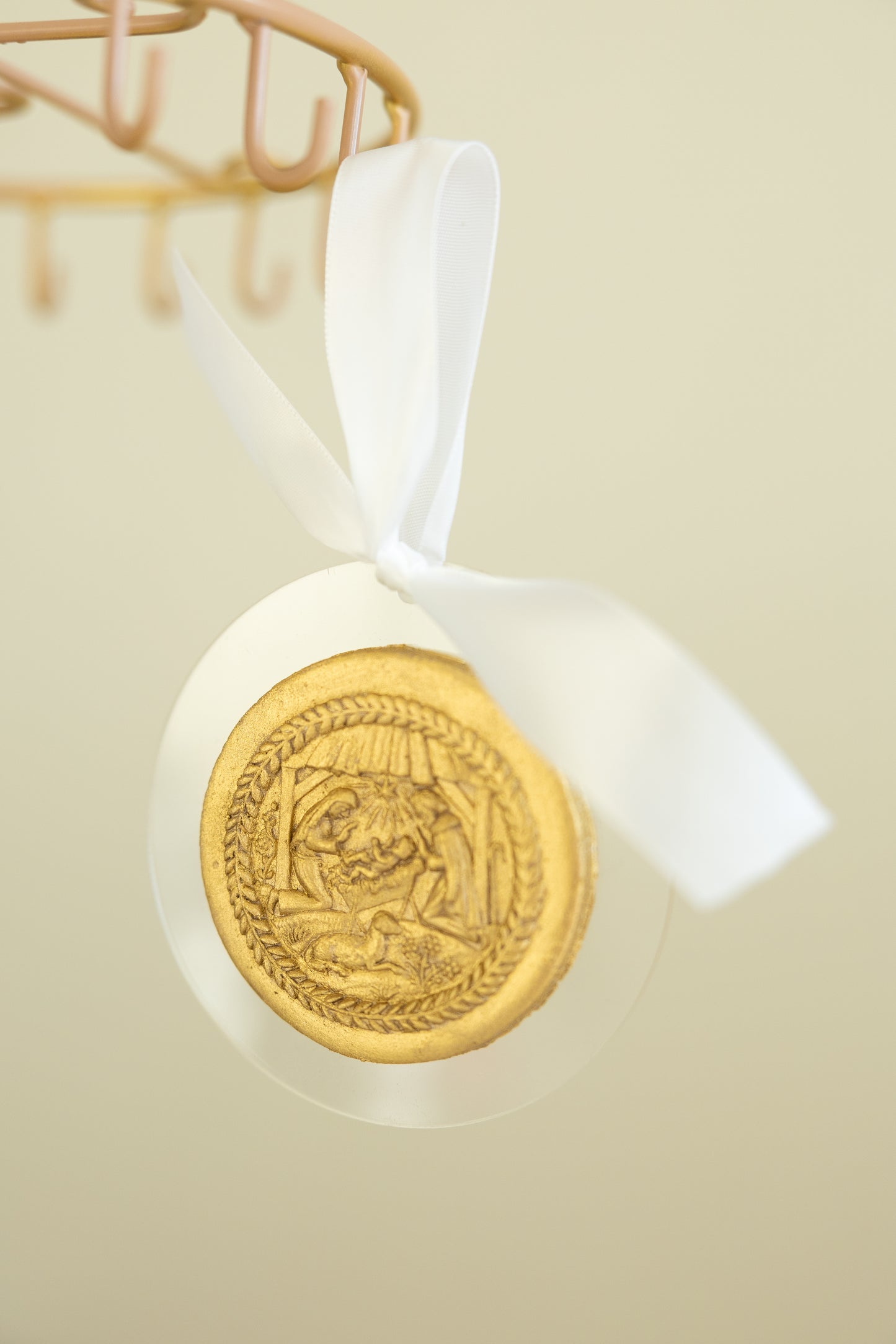 Hand Molded Gold Nativity Ornament