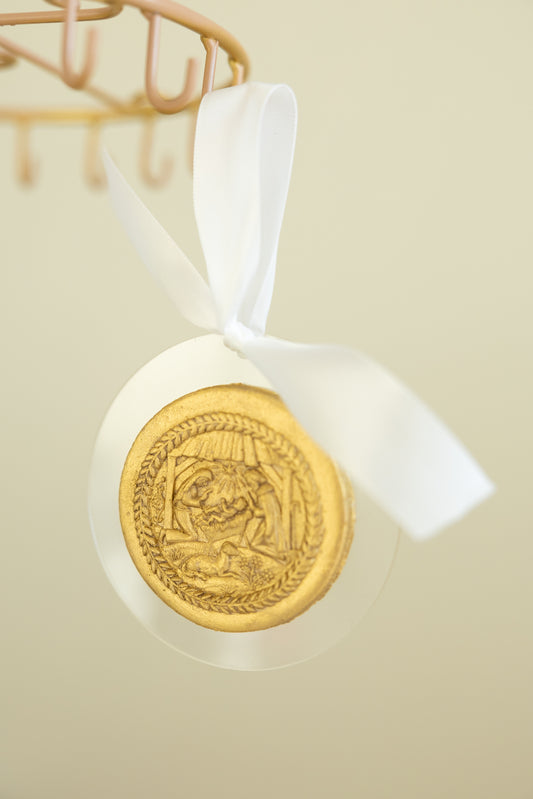 Hand Molded Gold Nativity Ornament