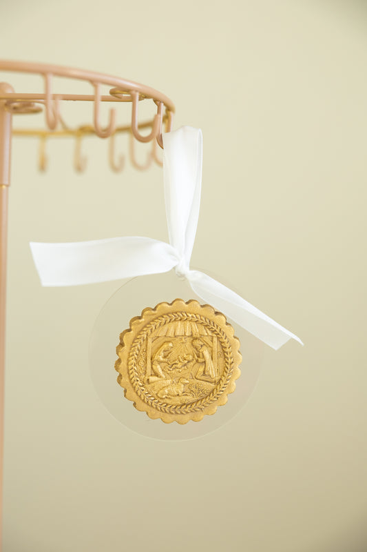 Scalloped Hand Molded Gold Nativity Ornament