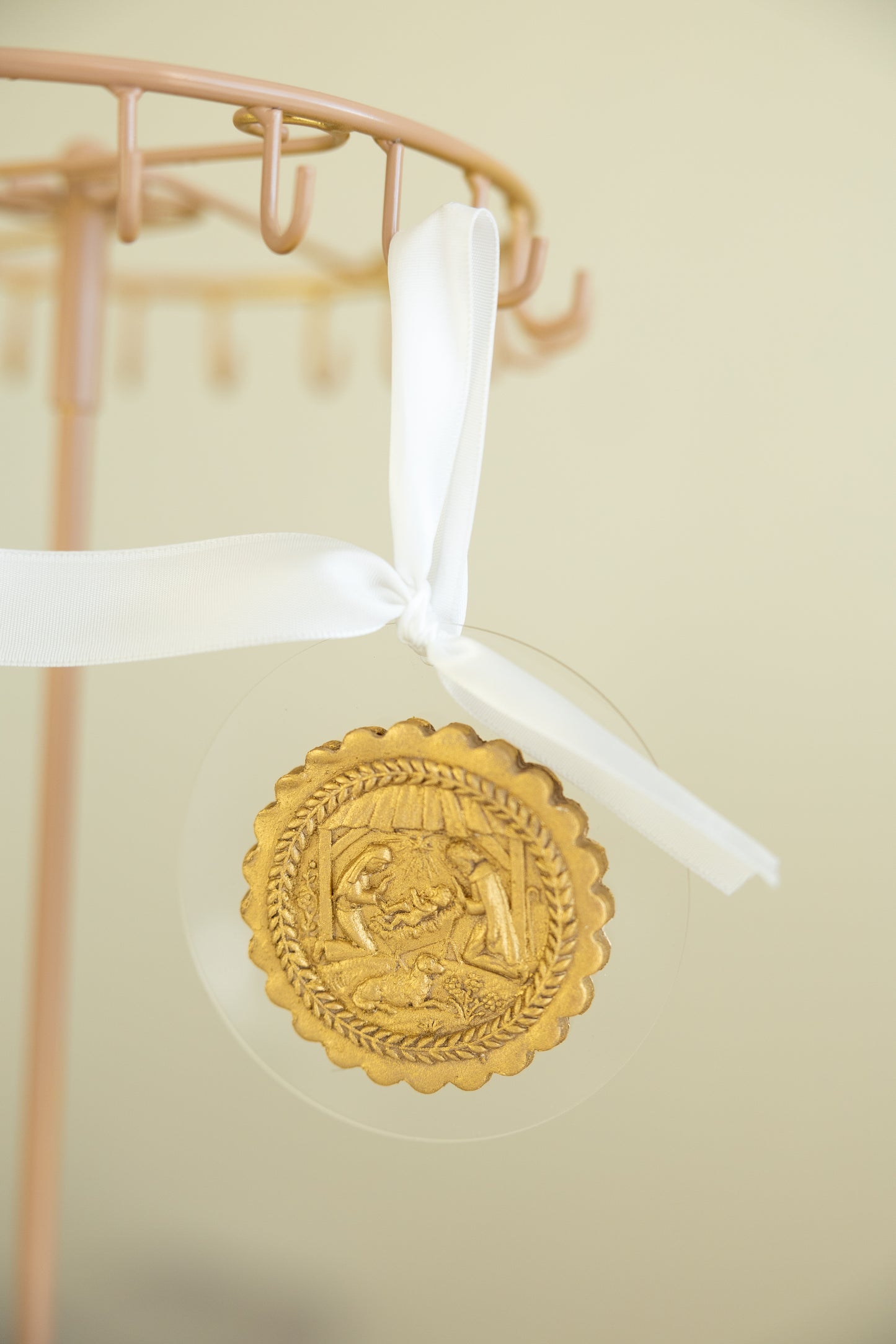 Scalloped Hand Molded Gold Nativity Ornament