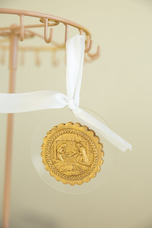 Scalloped Hand Molded Gold Nativity Ornament